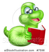 Vector Illustration of a Bespectacled Green Earthworm Holding a Book by AtStockIllustration