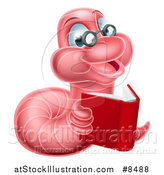 Vector Illustration of a Bespectacled Pink Earthworm Holding a Book by AtStockIllustration