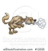 Vector Illustration of a Big Bad Wolf Blowing by AtStockIllustration