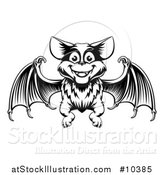 Vector Illustration of a Black Adn White Woodcut Flying Bat by AtStockIllustration