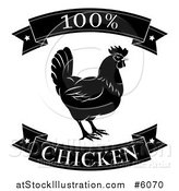 Vector Illustration of a Black and White 100 Percent Chicken Food Banners and Rooster by AtStockIllustration
