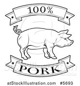 Vector Illustration of a Black and White 100 Percent Pork Food Banners and Pig by AtStockIllustration