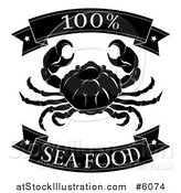 Vector Illustration of a Black and White 100 Percent Seafood Food Banners and Crab by AtStockIllustration