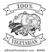 Vector Illustration of a Black and White 100 Percent Vegetarian Food Banners and Vegetables by AtStockIllustration