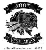 Vector Illustration of a Black and White 100 Percent Vegetarian Food Banners and Vegetables by AtStockIllustration