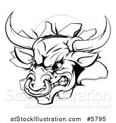 Vector Illustration of a Black and White Aggressive Bull Breaking Through a Wall by AtStockIllustration