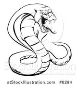 Vector Illustration of a Black and White Aggressive Cobra Snake Ready to Strike by AtStockIllustration