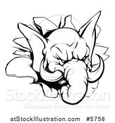 Vector Illustration of a Black and White Aggressive Elephant Breaking Through a Wall by AtStockIllustration