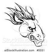 Vector Illustration of a Black and White Aggressive Horse Mascot Head by AtStockIllustration