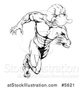 Vector Illustration of a Black and White Aggressive Muscular Duck Mascot Running by AtStockIllustration