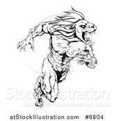 Vector Illustration of a Black and White Aggressive Muscular Sprinting Lion Man Mascot by AtStockIllustration