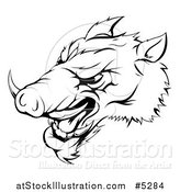 Vector Illustration of a Black and White Aggressive Razorback Boar Sports Mascot by AtStockIllustration