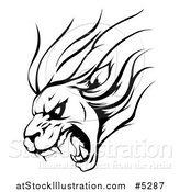 Vector Illustration of a Black and White Aggressive Roaring Lion Sports Mascot by AtStockIllustration