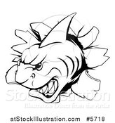 Vector Illustration of a Black and White Aggressive Shark Breaking Through a Wall by AtStockIllustration