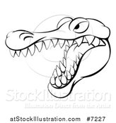 Vector Illustration of a Black and White Aggressive Snapping Alligator Mascot Head by AtStockIllustration