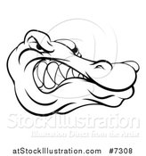 Vector Illustration of a Black and White Aggressive Snarling Alligator Mascot Head by AtStockIllustration