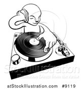 Vector Illustration of a Black and White Alien Dj at a Turntable by AtStockIllustration