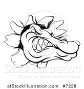 Vector Illustration of a Black and White Alligator or Crocodile Head Breaking Through a Wall by AtStockIllustration