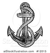 Vector Illustration of a Black and White Anchor with Rope in Tattoo Style by AtStockIllustration