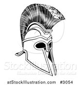 Vector Illustration of a Black and White Ancient Corinthian or Spartan Helmet by AtStockIllustration