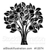 Vector Illustration of a Black and White Apple Tree by AtStockIllustration
