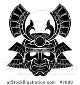 Vector Illustration of a Black and White Asian Samurai Mask by AtStockIllustration