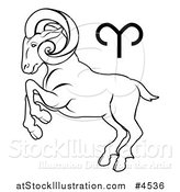 Vector Illustration of a Black and White Astrology Zodiac Aries Ram and Symbol by AtStockIllustration