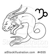 Vector Illustration of a Black and White Astrology Zodiac Capricorn Sea Goat and Symbol by AtStockIllustration