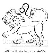 Vector Illustration of a Black and White Astrology Zodiac Leo Lion and Symbol by AtStockIllustration