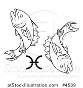 Vector Illustration of a Black and White Astrology Zodiac Pisces Fish and Symbol by AtStockIllustration