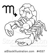 Vector Illustration of a Black and White Astrology Zodiac Scorpio Scorpion and Symbol by AtStockIllustration
