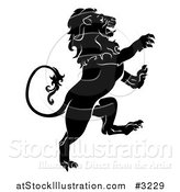 Vector Illustration of a Black and White Attacking Heraldic Lion by AtStockIllustration