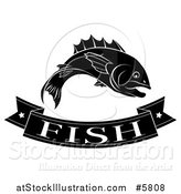 Vector Illustration of a Black and White Banner and Fish by AtStockIllustration