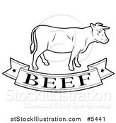 Vector Illustration of a Black and White Beef Food Banner and Cow by AtStockIllustration