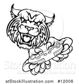Vector Illustration of a Black and White Bobcat Mascot Playing a Video Game by AtStockIllustration