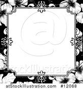 Vector Illustration of a Black and White Border or Wedding Invitation with Hibiscus Flowers by AtStockIllustration