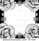 Vector Illustration of a Black and White Border or Wedding Invitation with Roses by AtStockIllustration