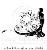 Vector Illustration of a Black and White Bride in Profile, with Floral Swirls by AtStockIllustration