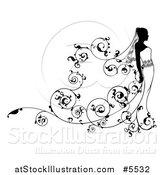 Vector Illustration of a Black and White Bride with Vine Swirls by AtStockIllustration