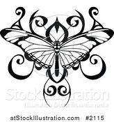 Vector Illustration of a Black and White Butterfly Tattoo Design by AtStockIllustration