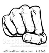 Vector Illustration of a Black and White Cartoon Fist Punching by AtStockIllustration
