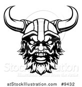 Vector Illustration of a Black and White Cartoon Yelling Male Viking Warrior Face by AtStockIllustration
