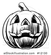 Vector Illustration of a Black and White Carved Halloween Jackolantern Pumpkin by AtStockIllustration