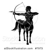 Vector Illustration of a Black and White Centaur Archer, Half Man, Half Horse, Aiming to the Left by AtStockIllustration