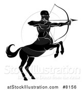 Vector Illustration of a Black and White Centaur Archer, Half Man, Half Horse, Aiming to the Right by AtStockIllustration