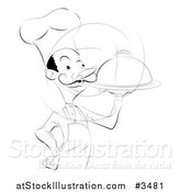 Vector Illustration of a Black and White Chef Carrying a Platter and Cloche by AtStockIllustration