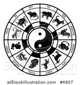 Vector Illustration of a Black and White Chinese Zodiac and Yin Yang by AtStockIllustration