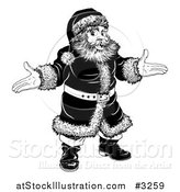 Vector Illustration of a Black and White Christmas Santa with Open Arms by AtStockIllustration