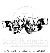 Vector Illustration of a Black and White Comedy and Tragedy Theater Masks on a Ribbon by AtStockIllustration