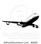 Vector Illustration of a Black and White Commercial Jet Airliner by AtStockIllustration